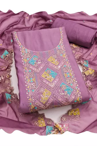 Lavender sequins cotton silk churidar dress-materials