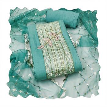 Sea-green hand embroidery cotton churidar dress-materials 4