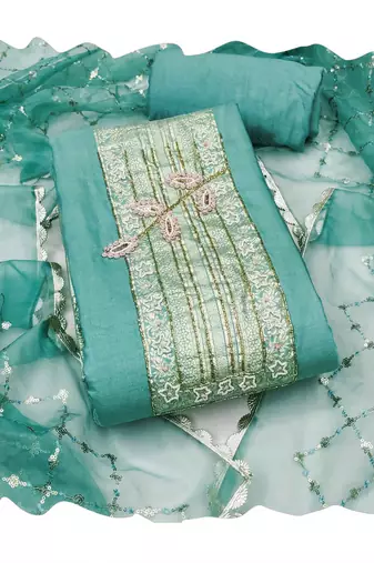 Sea-green hand embroidery cotton churidar dress-materials