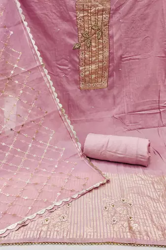 Baby-pink hand embroidery cotton churidar dress-materials