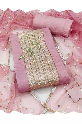 Baby-pink hand embroidery cotton churidar dress-materials