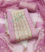 Light-purple hand embroidery cotton semi stitched churidar dress-materials