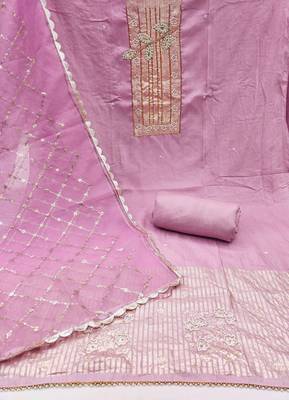 Light-purple hand embroidery cotton churidar dress-materials 2