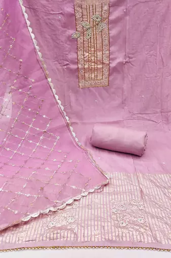 Light-purple hand embroidery cotton churidar dress-materials