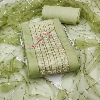 Light-green hand embroidery cotton churidar dress-materials 1