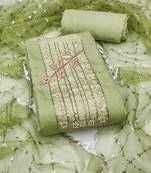 Light-green hand embroidery cotton semi stitched churidar dress-materials