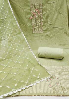 Light-green hand embroidery cotton churidar dress-materials 2