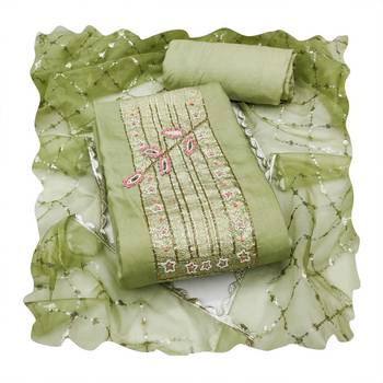 Light-green hand embroidery cotton churidar dress-materials 4