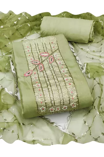 Light-green hand embroidery cotton churidar dress-materials