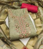 Olive woven cotton semi stitched churidar dress-materials