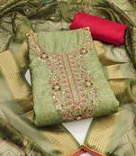 Light-green woven cotton semi stitched churidar dress-materials