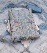 Blue sequins organza semi stitched churidar dress-materials