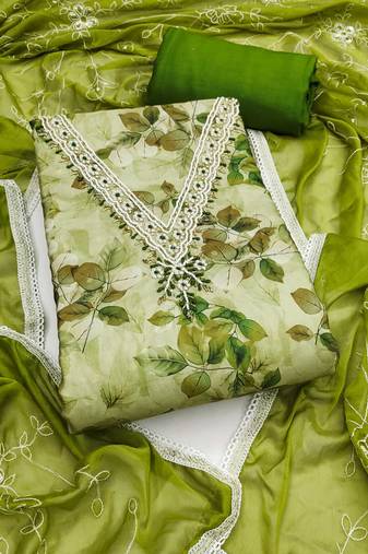 Multicolor hand embroidery cotton semi stitched churidar dress-materials