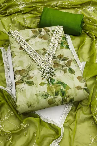 Multicolor hand embroidery cotton semi stitched churidar dress-materials