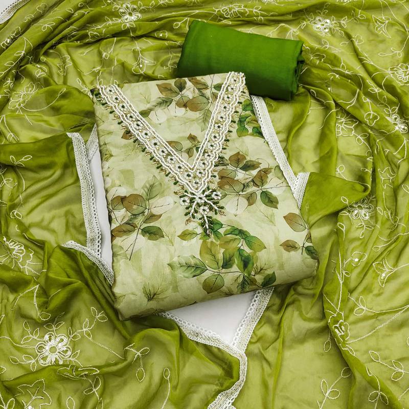 Multicolor hand embroidery cotton semi stitched churidar dress-materials