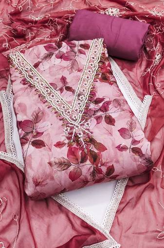 Multicolor hand embroidery cotton semi stitched churidar dress-materials