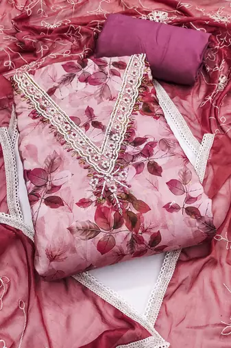 Multicolor hand embroidery cotton semi stitched churidar dress-materials