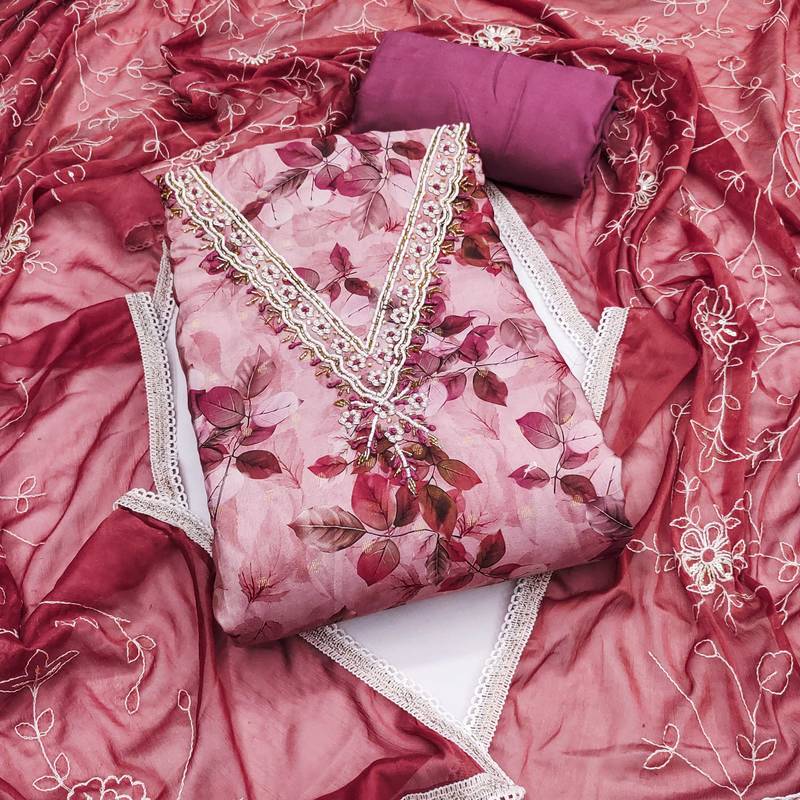 Multicolor hand embroidery cotton semi stitched churidar dress-materials