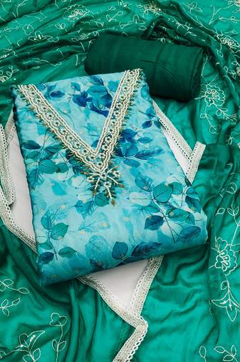 Multicolor hand embroidery cotton semi stitched churidar dress-materials