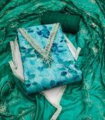 Multicolor hand embroidery cotton semi stitched churidar dress-materials