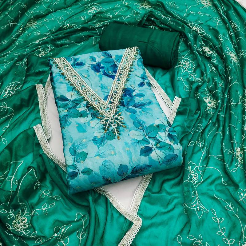 Multicolor hand embroidery cotton semi stitched churidar dress-materials