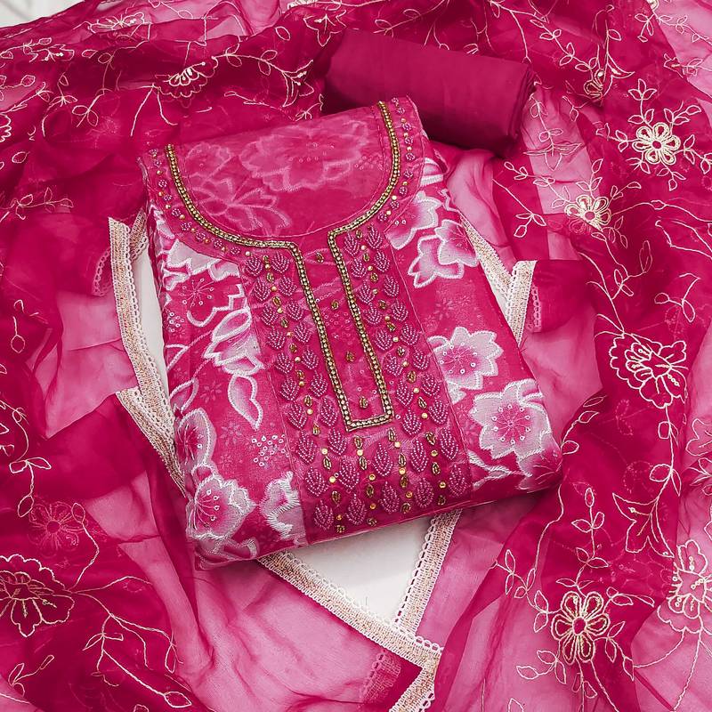 Multicolor sequins organza semi stitched churidar dress-materials