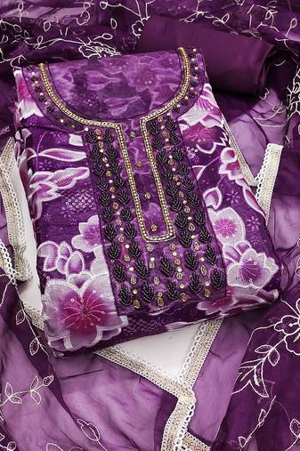 Multicolor sequins organza semi stitched churidar dress-materials