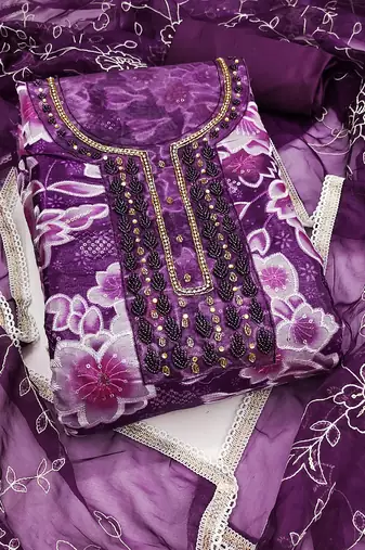 Multicolor sequins organza semi stitched churidar dress-materials