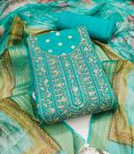 Sea-green woven banarasi semi stitched churidar dress-materials