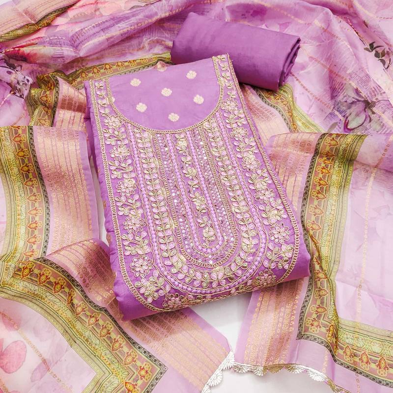 Purple woven banarasi semi stitched churidar dress-materials
