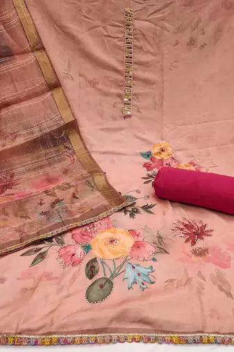 Peach sequins cotton churidar dress-materials