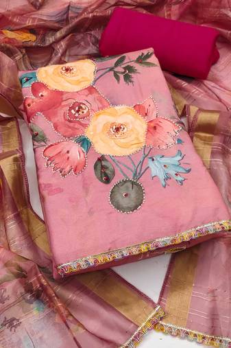 Baby-pink sequins cotton semi stitched churidar dress-materials