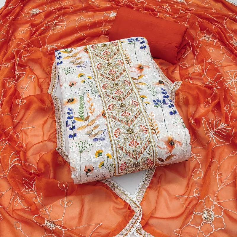 Multicolor embroidered cotton semi stitched churidar dress-materials