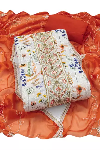 Multicolor embroidered cotton churidar dress-materials