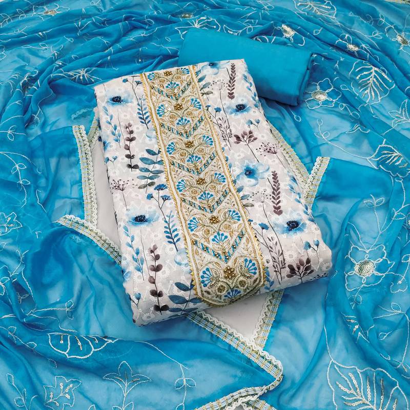 Multicolor embroidered cotton semi stitched churidar dress-materials