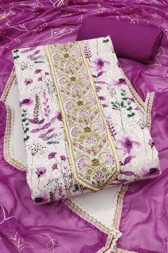 Multicolor embroidered cotton semi stitched churidar dress-materials