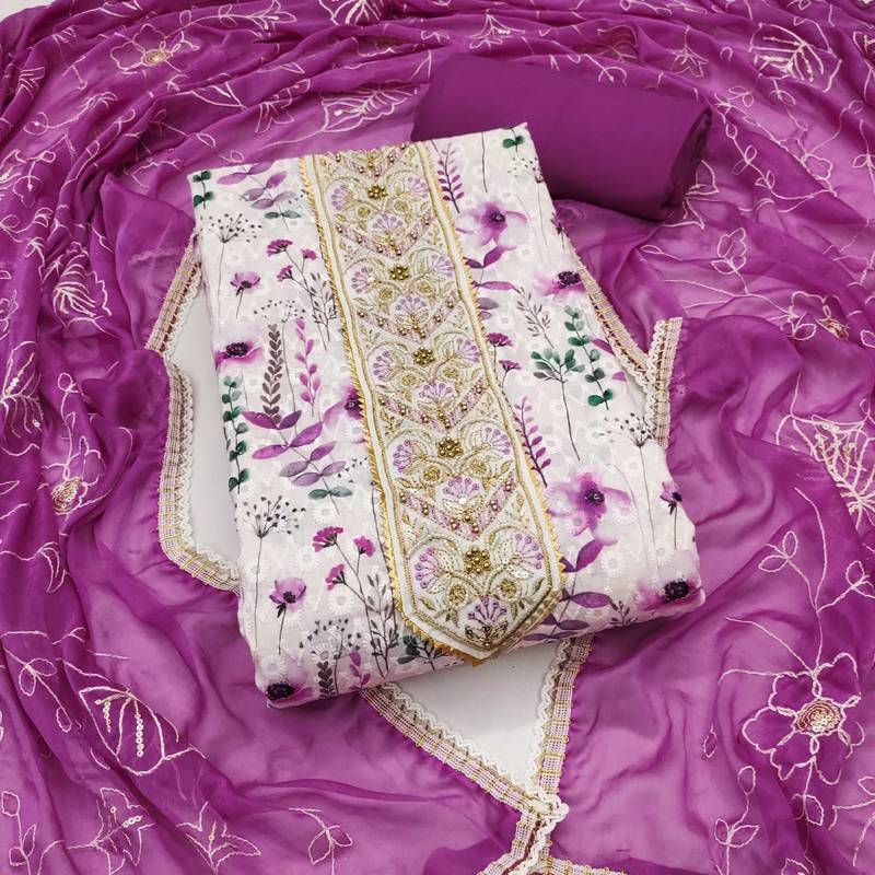 Multicolor embroidered cotton semi stitched churidar dress-materials