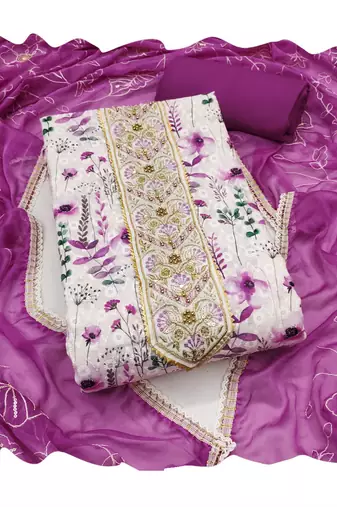 Multicolor embroidered cotton churidar dress-materials