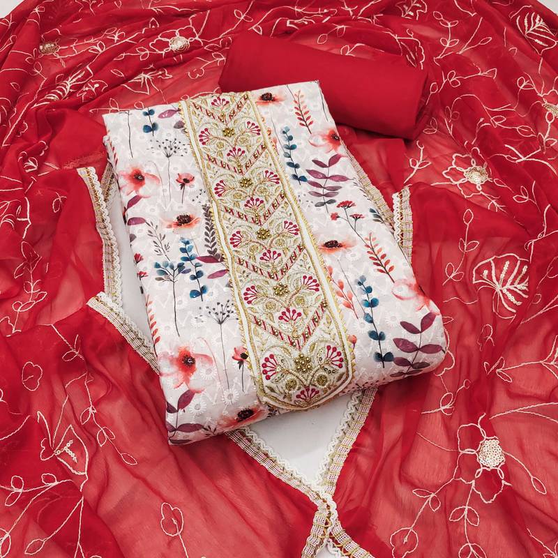 Multicolor embroidered cotton semi stitched churidar dress-materials