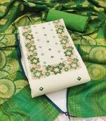 Off-white embroidered cotton semi stitched churidar dress-materials