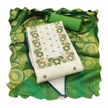 Off-white embroidered cotton churidar dress-materials 4
