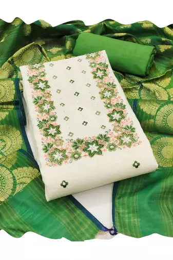 Off-white embroidered cotton churidar dress-materials