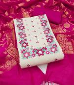 Off-white embroidered cotton semi stitched churidar dress-materials