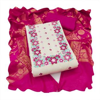 Off-white embroidered cotton churidar dress-materials 4