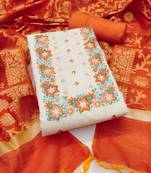 Off-white embroidered cotton semi stitched churidar dress-materials