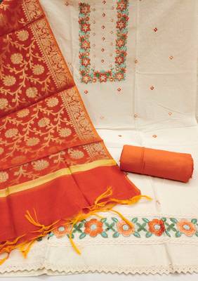 Off-white embroidered cotton churidar dress-materials 2