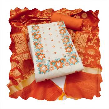 Off-white embroidered cotton churidar dress-materials 4
