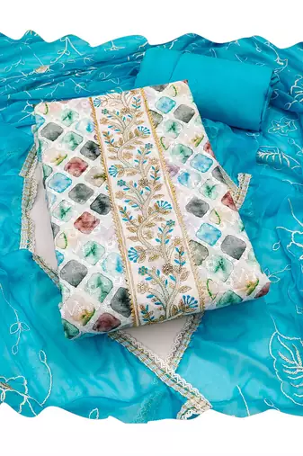 Multicolor embroidered cotton churidar dress-materials