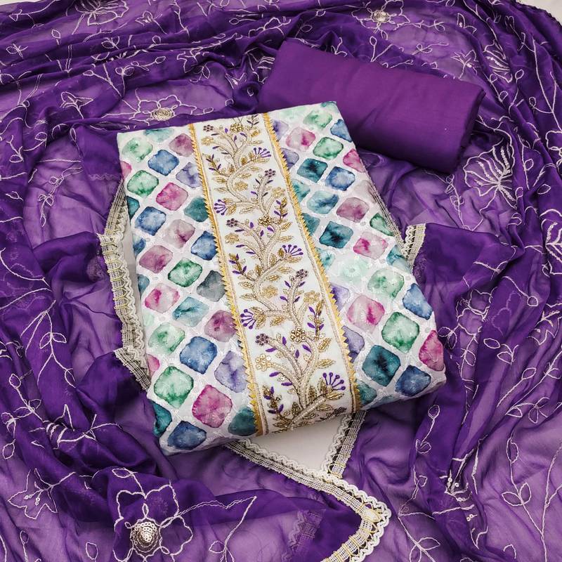 Multicolor embroidered cotton semi stitched churidar dress-materials
