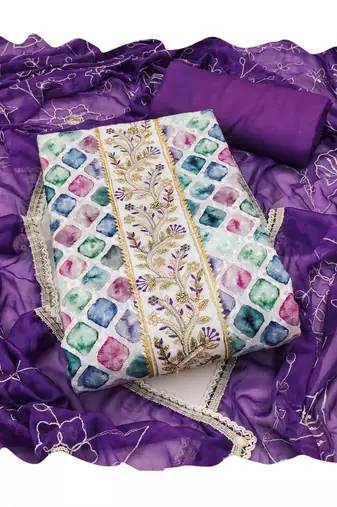 Multicolor embroidered cotton churidar dress-materials